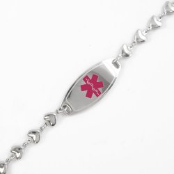 Engraved Penicillin Allergy ID, Medical Alert Bracelet, HEART Chain
