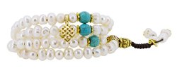 Freshwater Cultured Pearls Yoga Meditation 108 Prayer Beads Mala Wrap Bracelet or Necklace with Brass Guru Bead