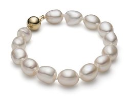 HinsonGayle AAA 10-11mm Irridescent White Baroque Freshwater Cultured Pearl Bracelet (7.5 inches long)