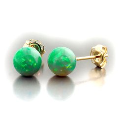 Margarita: 6mm Kiwi Green Created Opal Ball Stud Post Earrings, Solid 14K Yellow Gold