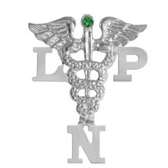 NursingPin – Licensed Practical Nurse LPN Graduation Nursing Pin with Emerald in Silver