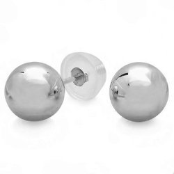 PARIKHS White Gold Ball Earrings High Polished 6MM 14k with Silicone Protected Gold Pushbacks