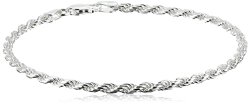Sterling Silver 060-Gauge Diamond-Cut Rope Chain Bracelet, 7″