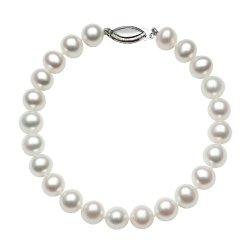 Sterling Silver AA Quality 5.5-6mm Cultured White Freshwater Pearl Strand Bracelet, 8 Inch