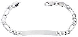 Sterling Silver Italian ID Bracelet Figaro Link 1/4 inch wide NICKEL FREE, sizes 7 – 9 inch