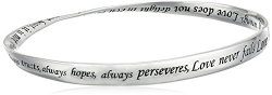 Sterling Silver “Love Is Patient, Love Is Kind” Twisted Bangle Bracelet