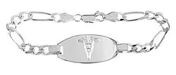Sterling Silver Medical Alert Identification Figaro Chain Engravable Bracelet