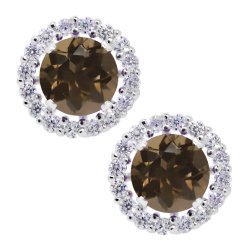 1.60 Ct Round 6mm Brown Smoky Quartz 925 Silver Removable Jacket Stud Earrings