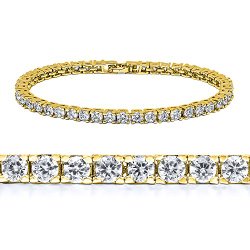 12.00 Ct 7 Inch Round Cubic Zirconias CZ Yellow Gold Plated Tennis Bracelet