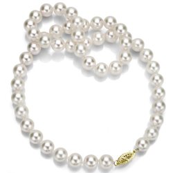 14k Gold AAA Handpicked White Japanese Akoya Cultured Pearl Necklace, 18″