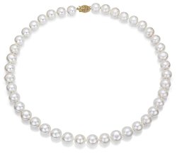 14k Gold, AAA Quality High Luster White Freshwater Cultured Pearl Necklace (8-9mm)
