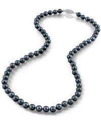 14K Gold Japanese Akoya Black Cultured Pearl Necklace – AA+ Quality, 18 Inch Princess Length