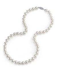 14K Gold Japanese Akoya White Cultured Pearl Necklace – AA+ Quality, 18 Inch Princess Length