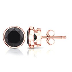 14k Rose Gold Round Black Diamond Stud Earrings Bezel (1/2 cttw, Black Color)