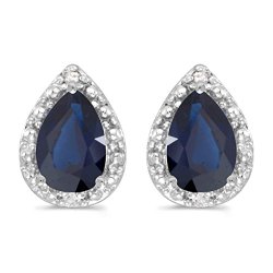 14k White Gold Pear Sapphire And Diamond Earrings