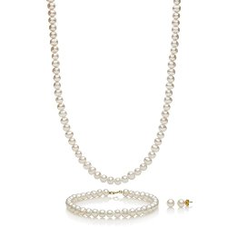 14kt Yellow Gold 5-6 Cultured Fresh Water Pearl Necklace Bracelet Stud Set