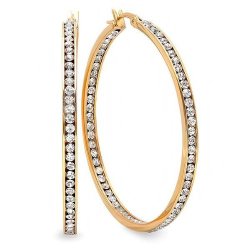 2 Inch Stainless Steel Gold Plated High Shine Inside-Out Hoop Earrings With CZ