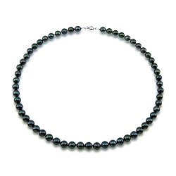 7.0-7.5mm Black Japanese Saltwater Akoya Pearl High Luster Necklace 18