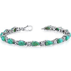 7.00 Carats Created Green Opal Tennis Bracelet Sterling Silver Tear Drop