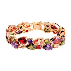 Bamoer 2015 New MultiColor Cubic Zirconia Luxurious Rose Gold Plated Link Bracelet for Women Girls
