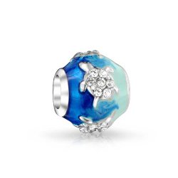 Bling Jewelry 925 Silver Blue Sea Turtle Crystal Barrel Bead Pandora Compatible