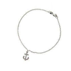 Bling Jewelry 925 Sterling Silver Cubic Zirconia Anchor Charm Anklet 10in