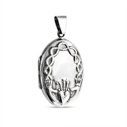 Bling Jewelry 925 Sterling Silver Oval Celtic Knot Hands Heart Claddagh Locket Pendant