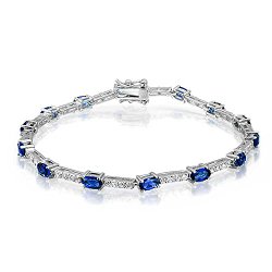 Bling Jewelry 925 Sterling Thin Simulated Sapphire CZ Oval Tennis Bracelet 7in
