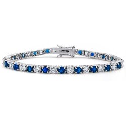 Bling Jewelry Blue Simulated Sapphire Cubic Zirconia Tennis Bracelet Rhodium Plated