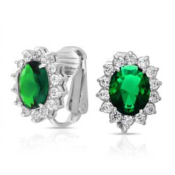 Bling Jewelry Crown Set Simulated Emerald CZ Clip On Earrings Rhodium Plated