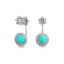 Bling Jewelry Dyed Simulated Turquoise Clear CZ Rhodium Plated Brass Ear Jacket Earrings