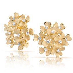 Bling Jewelry Matte Gold Plated Clear CZ 3 Leaf Clover Flower Cluster Clip On Earrings