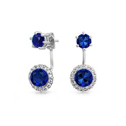 Bling Jewelry Simulated Sapphire Glass CZ Earrings Rhodium Plated Ear Jacket
