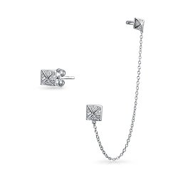 Christmas Gifts 925 Sterling Silver Square CZ Linked Earrings Modern Ear Cuff Set