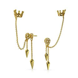 Christmas Gifts Modern CZ Chain Linked Earrings Crown Ear Cuff Gold Plated Sterling Silver