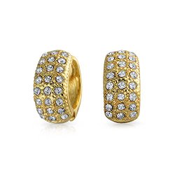 Christmas Gifts Pave Crystal Magnetic Huggie Hoop Clip On Earrings Gold Plated
