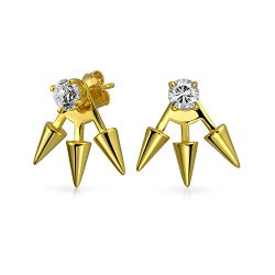 Christmas Gifts Sterling Silver Spiked Modern CZ Earring Jackets Gold Plated