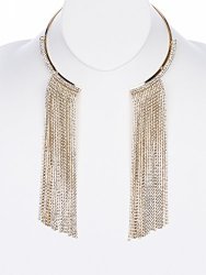 Clear metal choker long rhinestone fringe necklace Fashion Jewelry FancyCharm