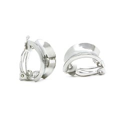 Concave Rhodium Plated Shiny Polished Fashion Clip On Earrings