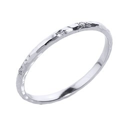Dainty 10k White Gold Hammered Band Stackable Diamond Ring