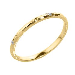 Dainty 10k Yellow Gold Hammered Band Stackable Diamond Ring