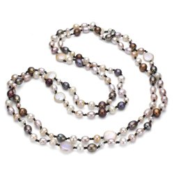 Double-knotted Dyed Multicolor Freshwater Cultured Pearl Endless Necklace, 60″
