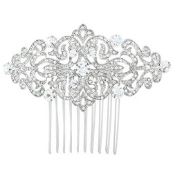 EVER FAITH Art Deco Wave Bridal Hair Comb Clear Austrian Crystal Silver-Tone