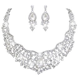 EVER FAITH Bridal Cluster Flower Teardrop Clear Austrian Crystal Necklace Earrings Set