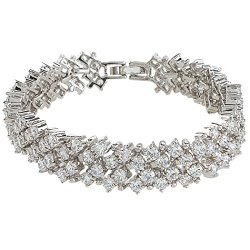 EVER FAITH Bridal Silver-Tone Round Full Clear CZ Austrian Crystal Tennis Bracelet