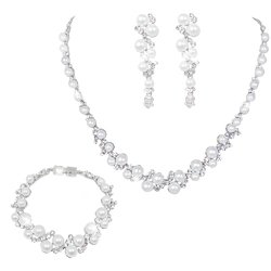 EVER FAITH Bridal Simulated Pearl Necklace Earrings Bracelet Set Austrian Crystal