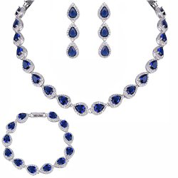 EVER FAITH Silver-Tone CZ Birthstone Elegant Tear Drop Necklace Earrings Bracelet Set