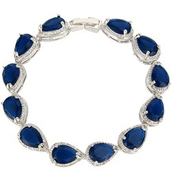 EVER FAITH Silver-Tone Sapphire Color September Birthstone Prong CZ Tennis Bracelet