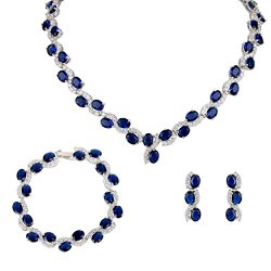 EVER FAITH Silver-Tone Zircon Wedding S-Shaped Necklace Earrings Bracelet Set Sapphire-Color