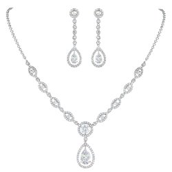 EVER FAITH Tear Drop Bridal Necklace Earrings Set Zircon Crystal Silver-Tone